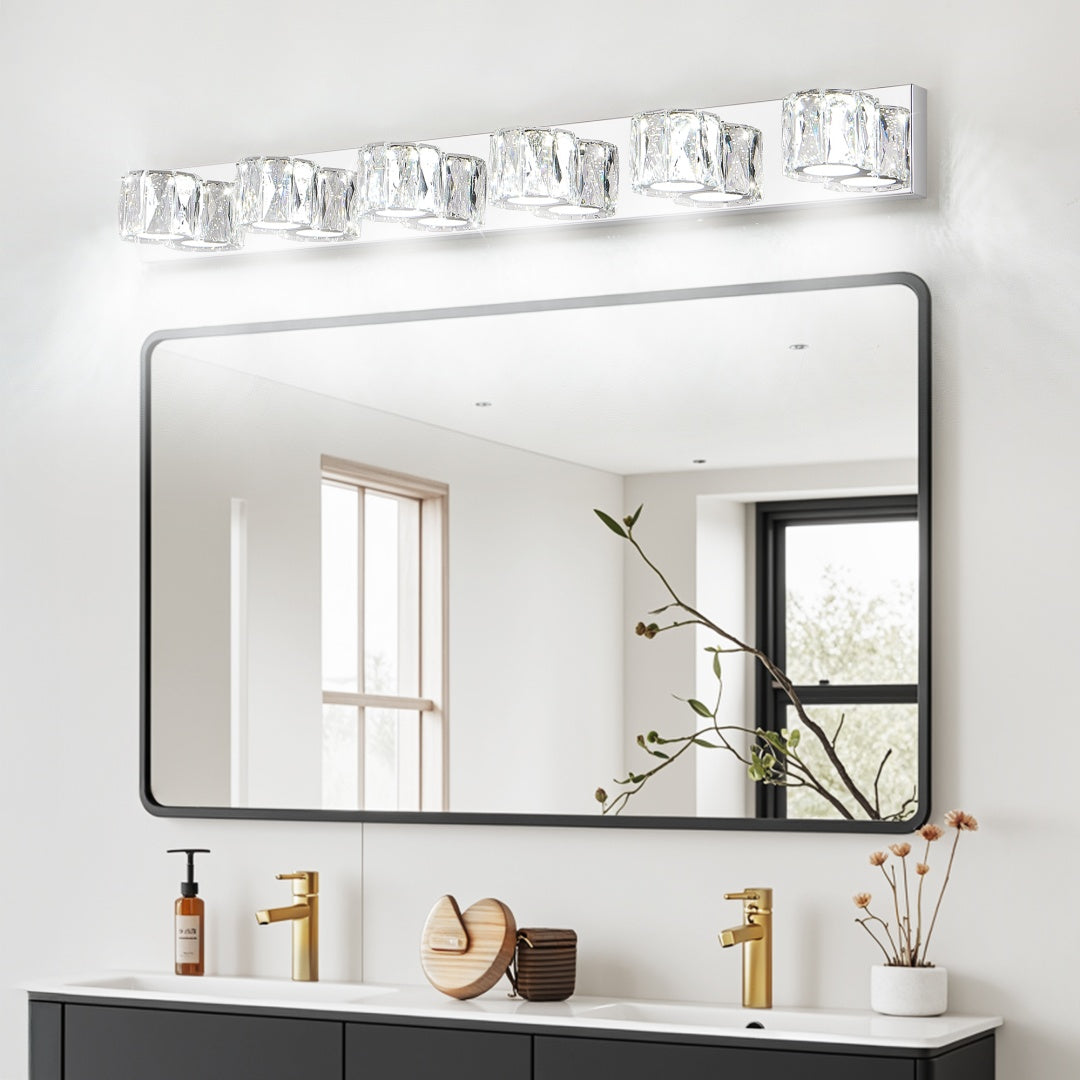 Modern Crystal 6-Light LED Wall Sconce - Chrome Vanity Light