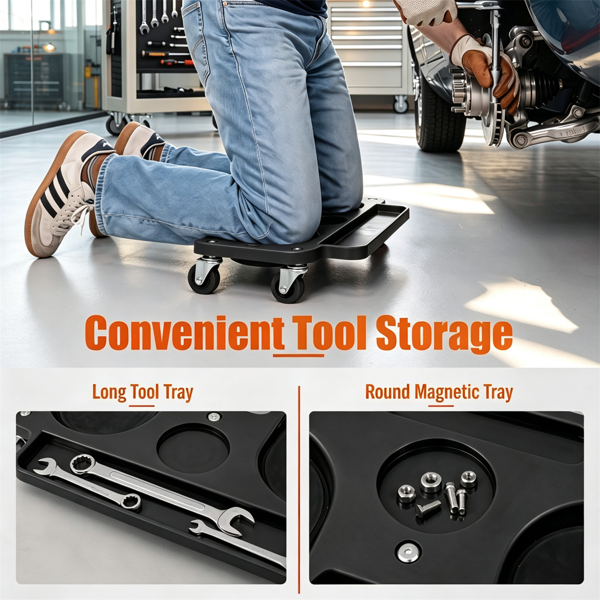 Rolling Knee Creeper with EVA Foam Cushions and Magnetic Tool Tray - Heavy Duty Garage and Auto Repair