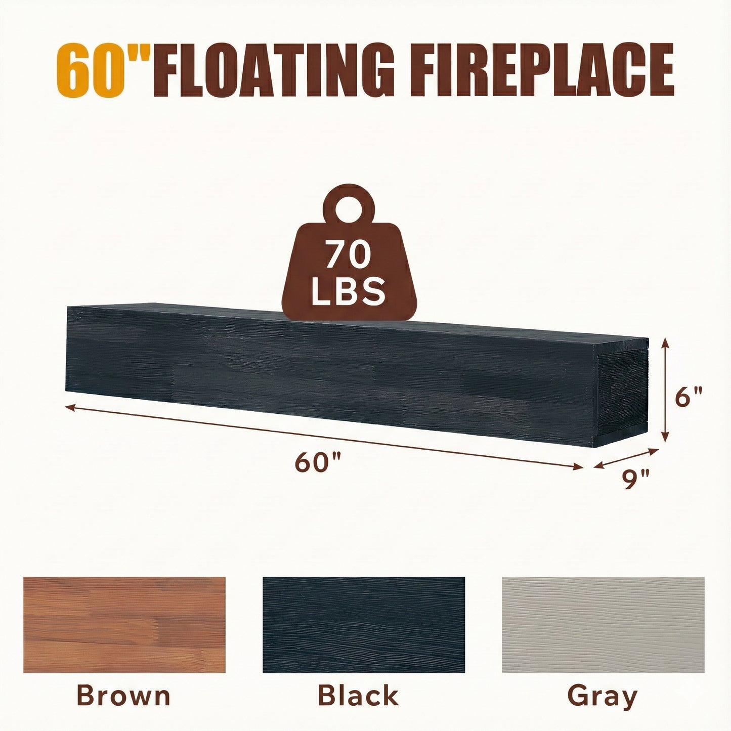 60 Rustic Wood Fireplace Mantel,Wall-Mounted & Floating Shelf For