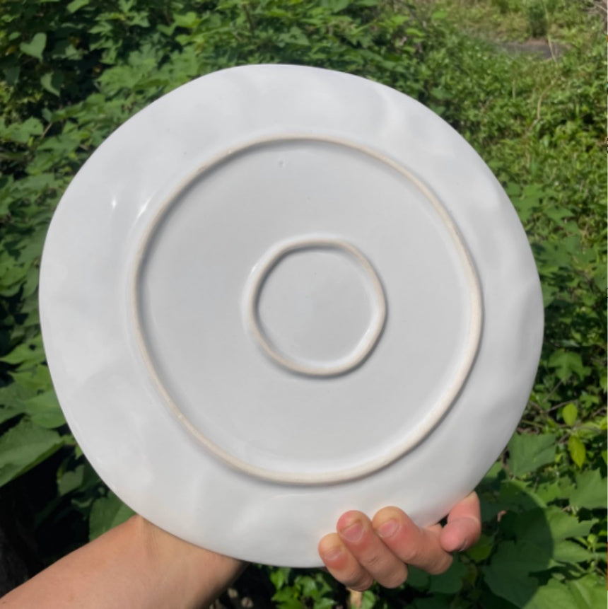 Embossed Leaf Edge Ceramic Plate Set - Glossy Mushroom Dinnerware