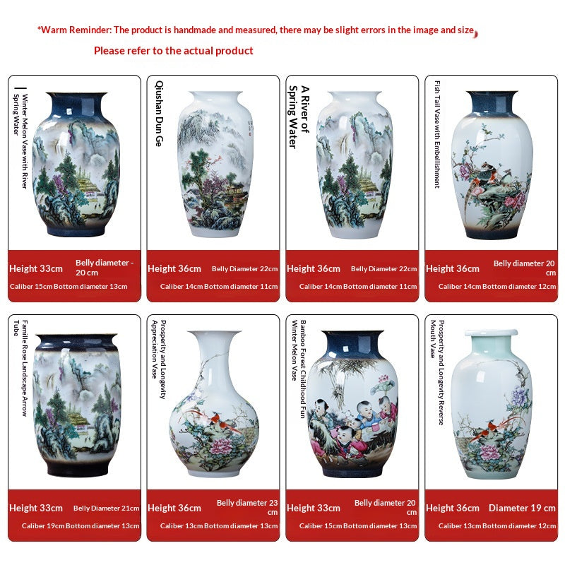 Chinese-Style Pastel Ceramic Vase with Floral & Landscape Designs