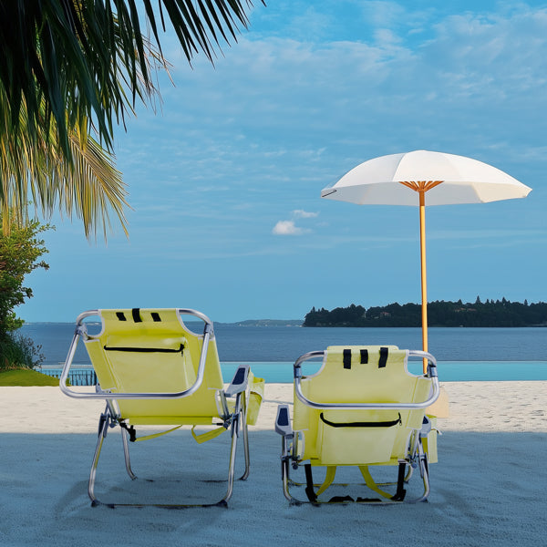 Lightweight Folding Beach Chair with Adjustable Back - Yellow