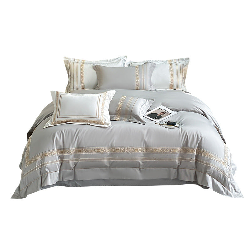 Cotton Four-Piece Mattress Cover Bedding Set with Embroidery