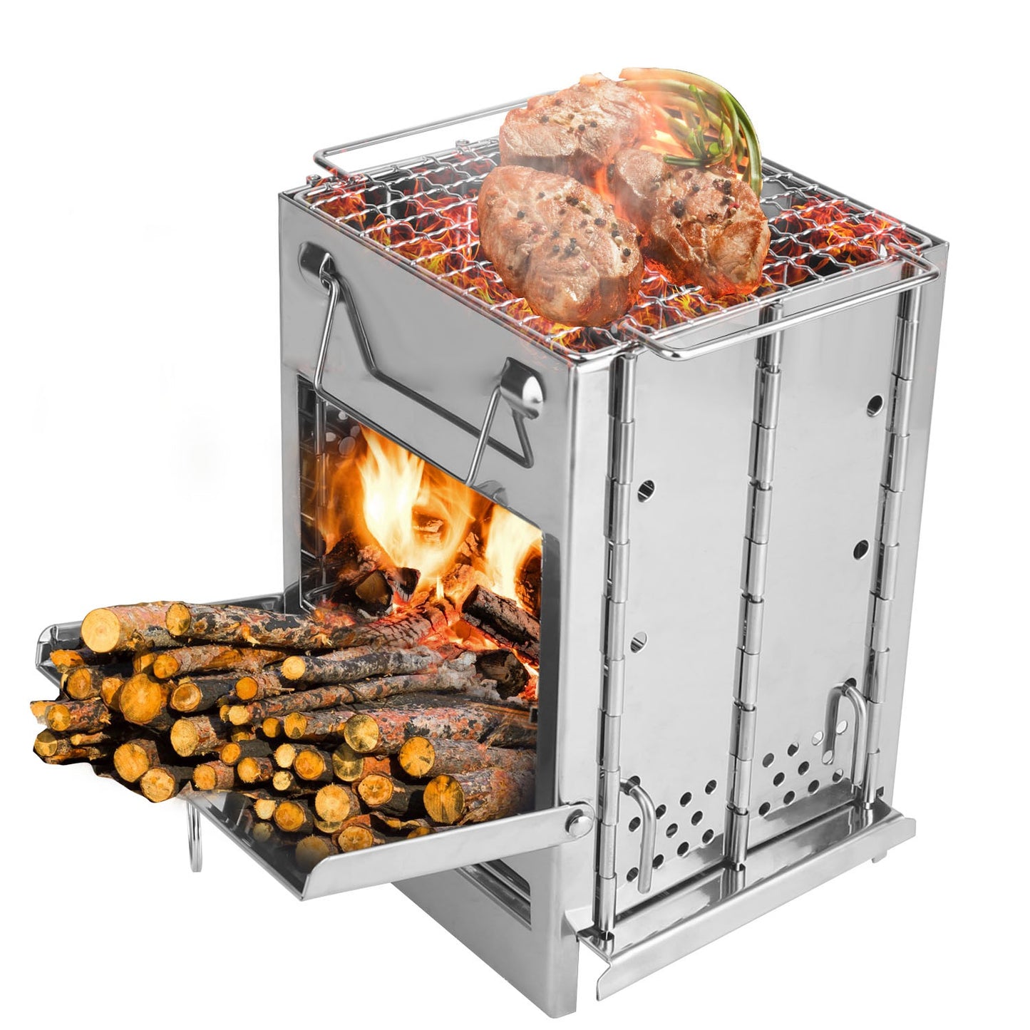 Portable Camping Stove - Folding Charcoal Cooker with Carry Bag