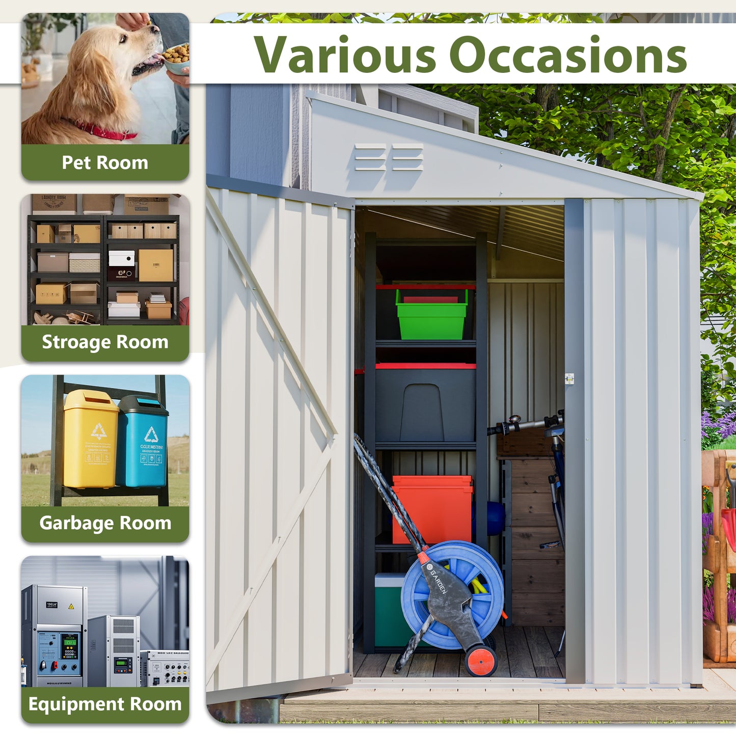 4' x 7' Lean-To Metal Storage Shed with Lockable Door - White