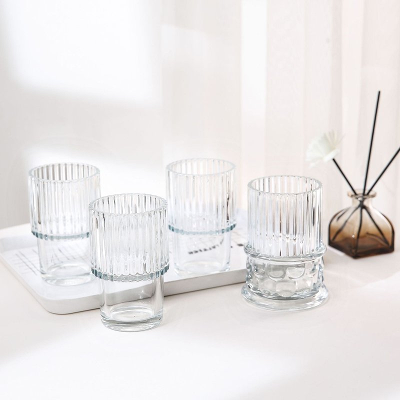 Roman Column Glass Water Cup Set - Stackable Household Drinkware, 4 Sizes