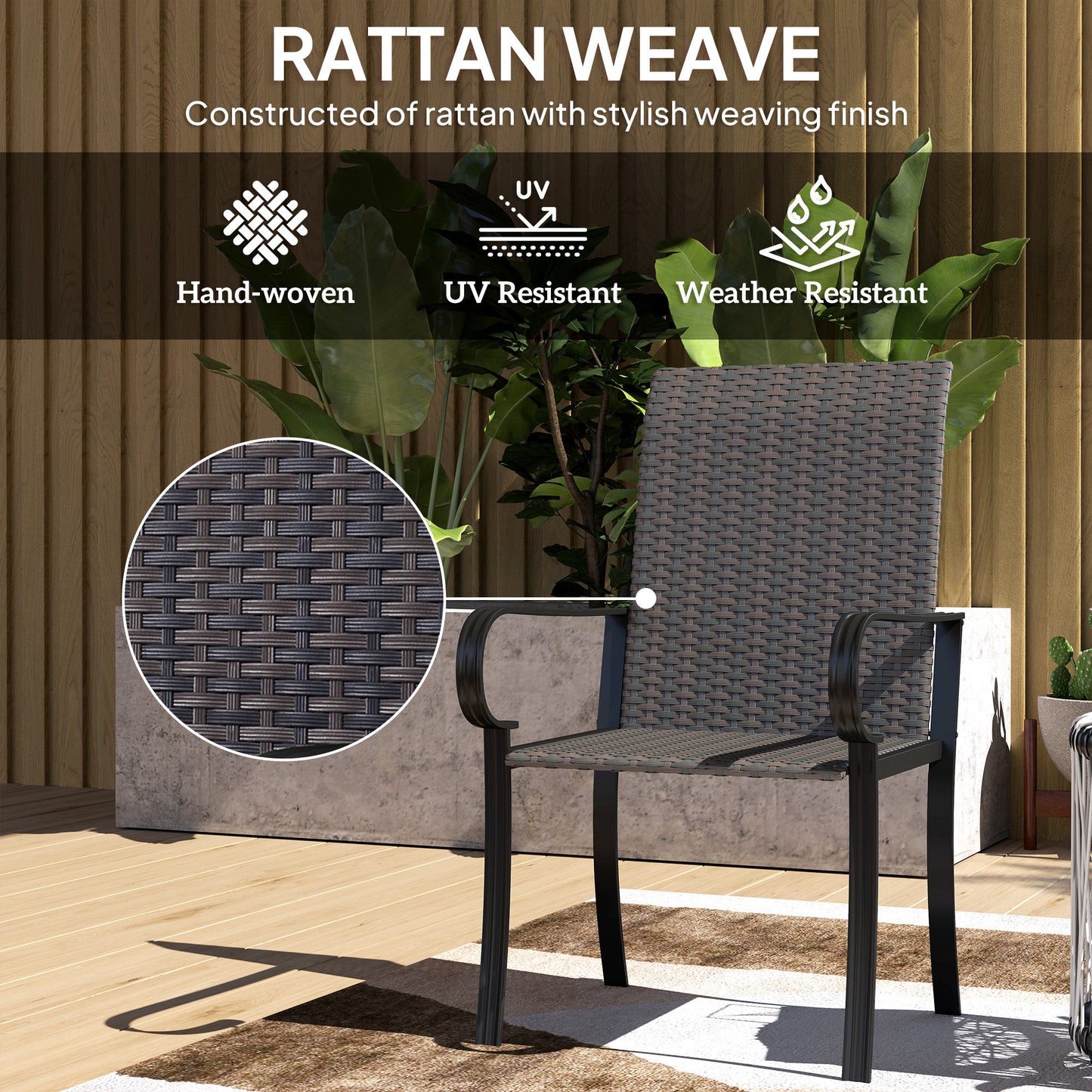 Set of 2 Outdoor Dining Chairs with Armrests - Brown