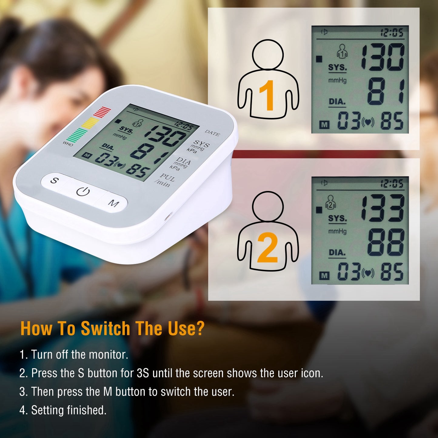 Digital Blood Pressure Monitor with Voice and Large LCD Display - Home Health Cuff