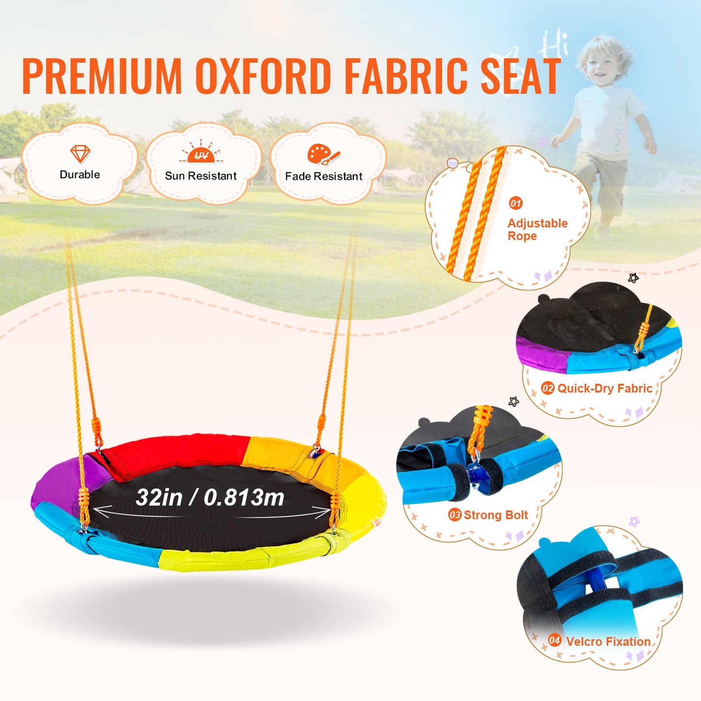 Orange Backyard Swing Set with A-Frame Metal Stand and High-Weight Seat