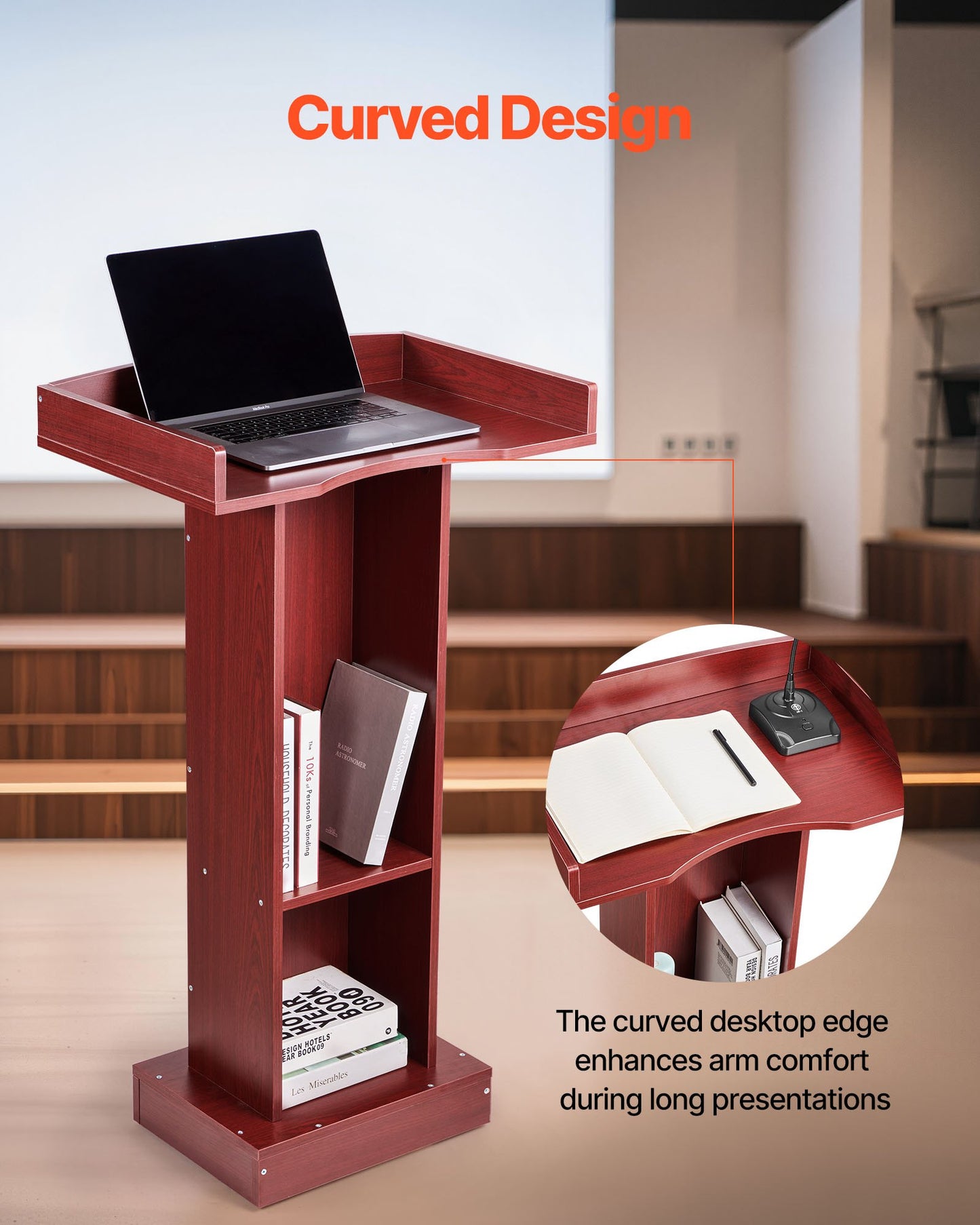 41-Inch Wooden Podium Stand with Storage Shelf - Brown