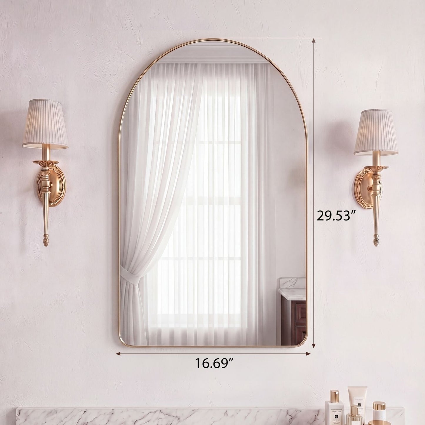 Arched Wall Mirror with Deep Metal Frame - Modern Bathroom Vanity Mirror