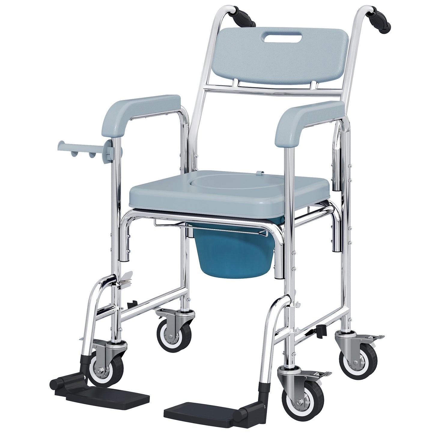 Rolling Shower Wheelchair for Seniors - 4-in-1 Commode Chair, Gray