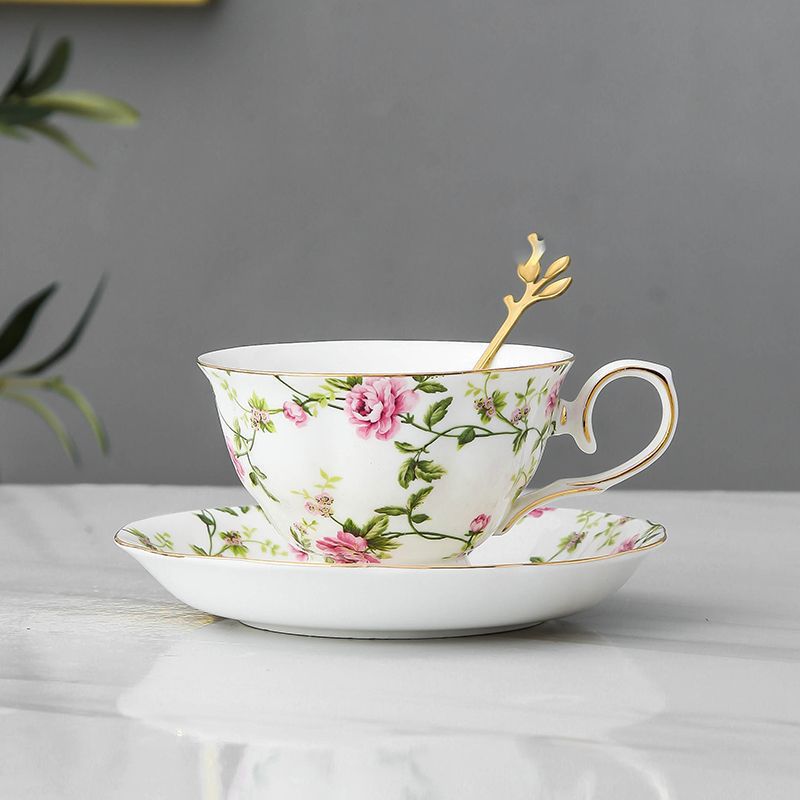 Luxury European-Style Coffee Cup & Tea Set with Gold Spoon - Multiple Colors