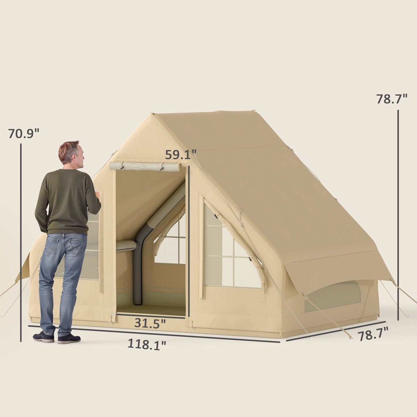 Inflatable Camping Tent with Hand Pump - 4 Season Waterproof Sand