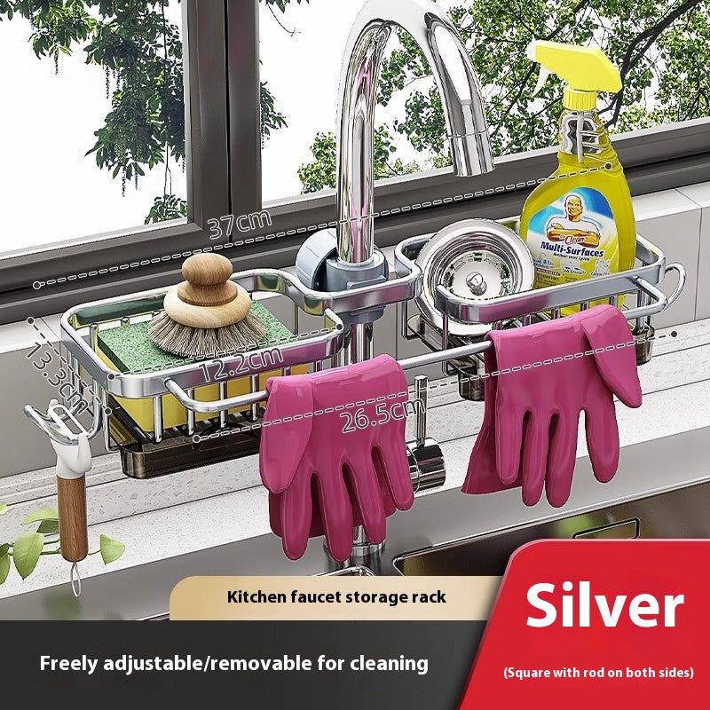 Multi-Purpose Aluminum Sink Faucet Storage Rack for Kitchen & Bathroom