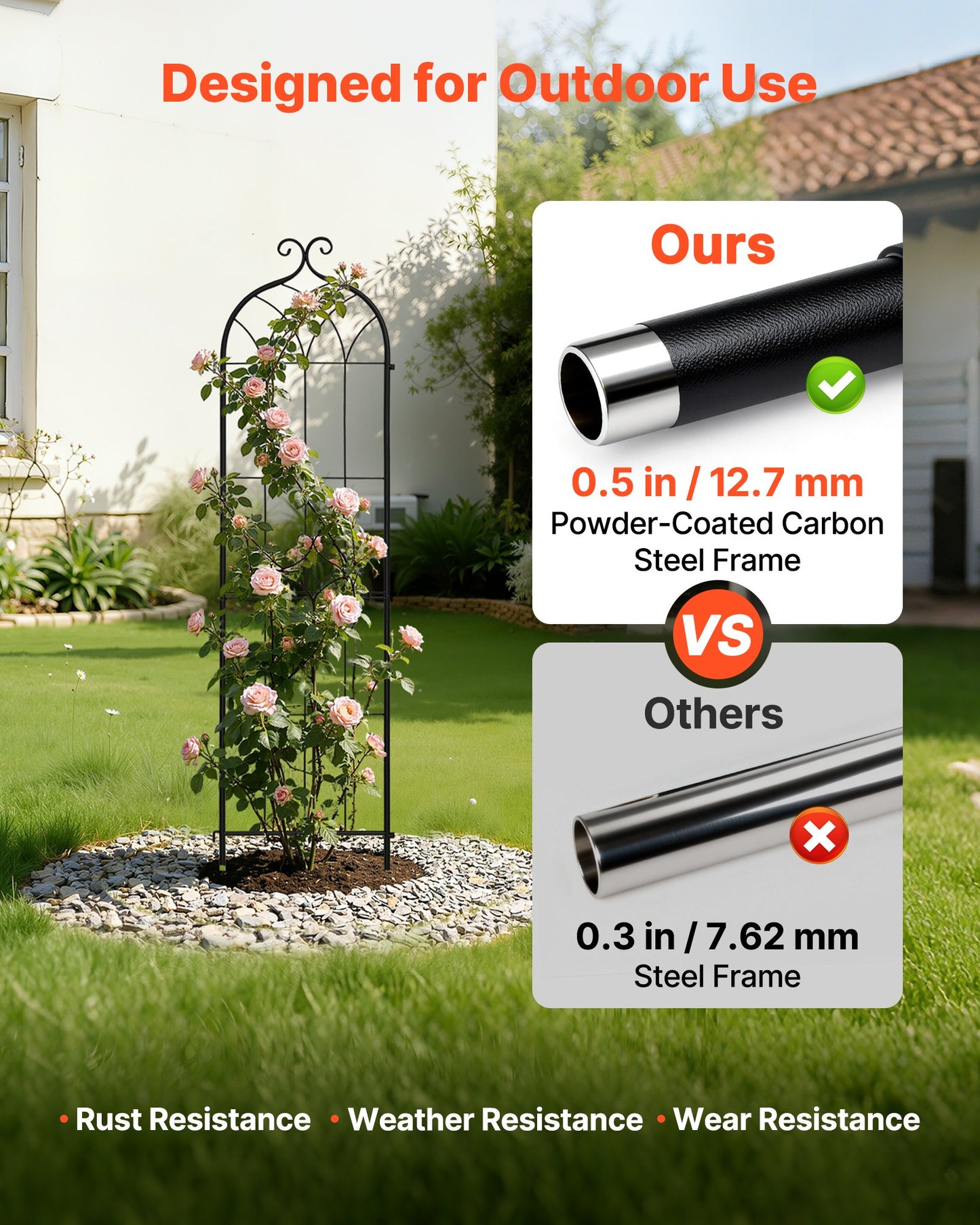 Garden Trellis 60x15 Inch Metal Plant Support Set for Climbing Flowers Vegetables - Black