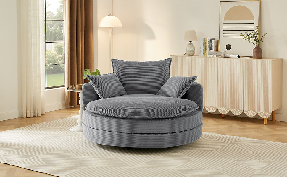 360° Swivel Barrel Chair with Dual-Layer Cushion - Grey