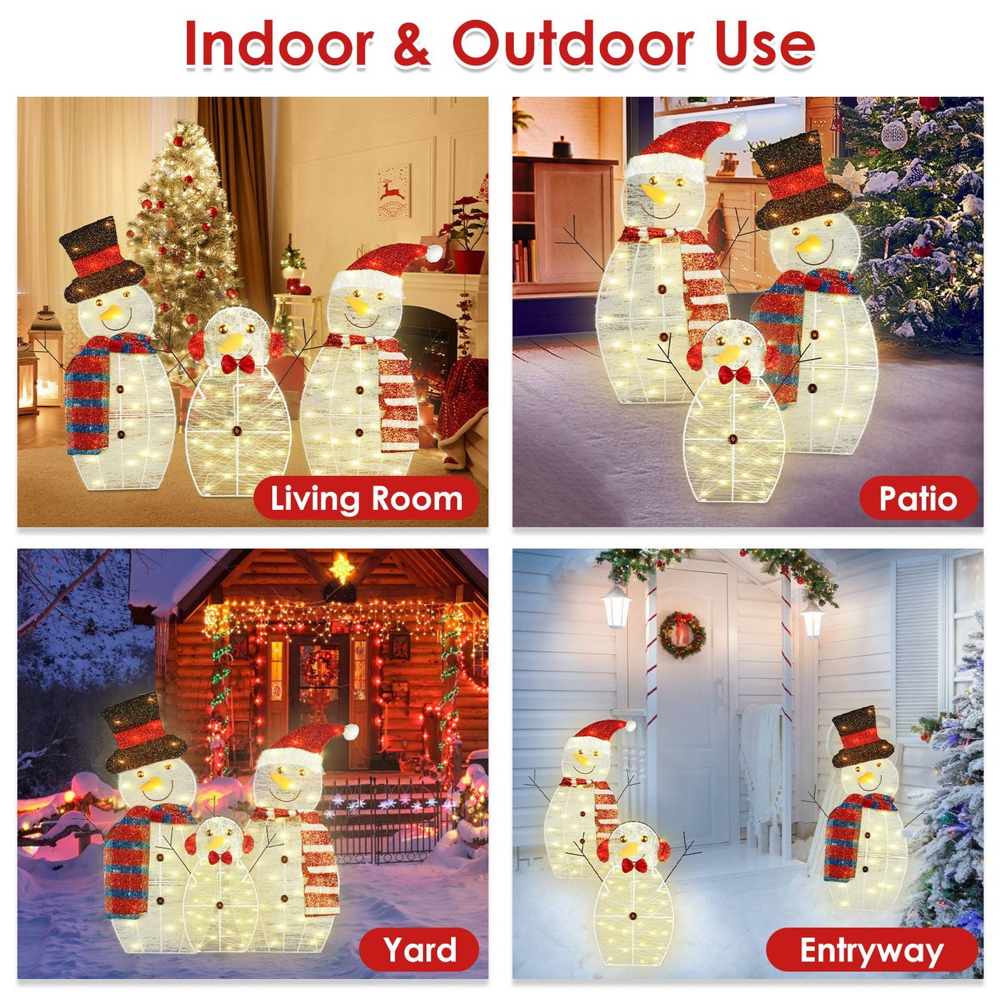 Christmas Snowman Family Yard Decoration with LED Lights - 3 Pcs