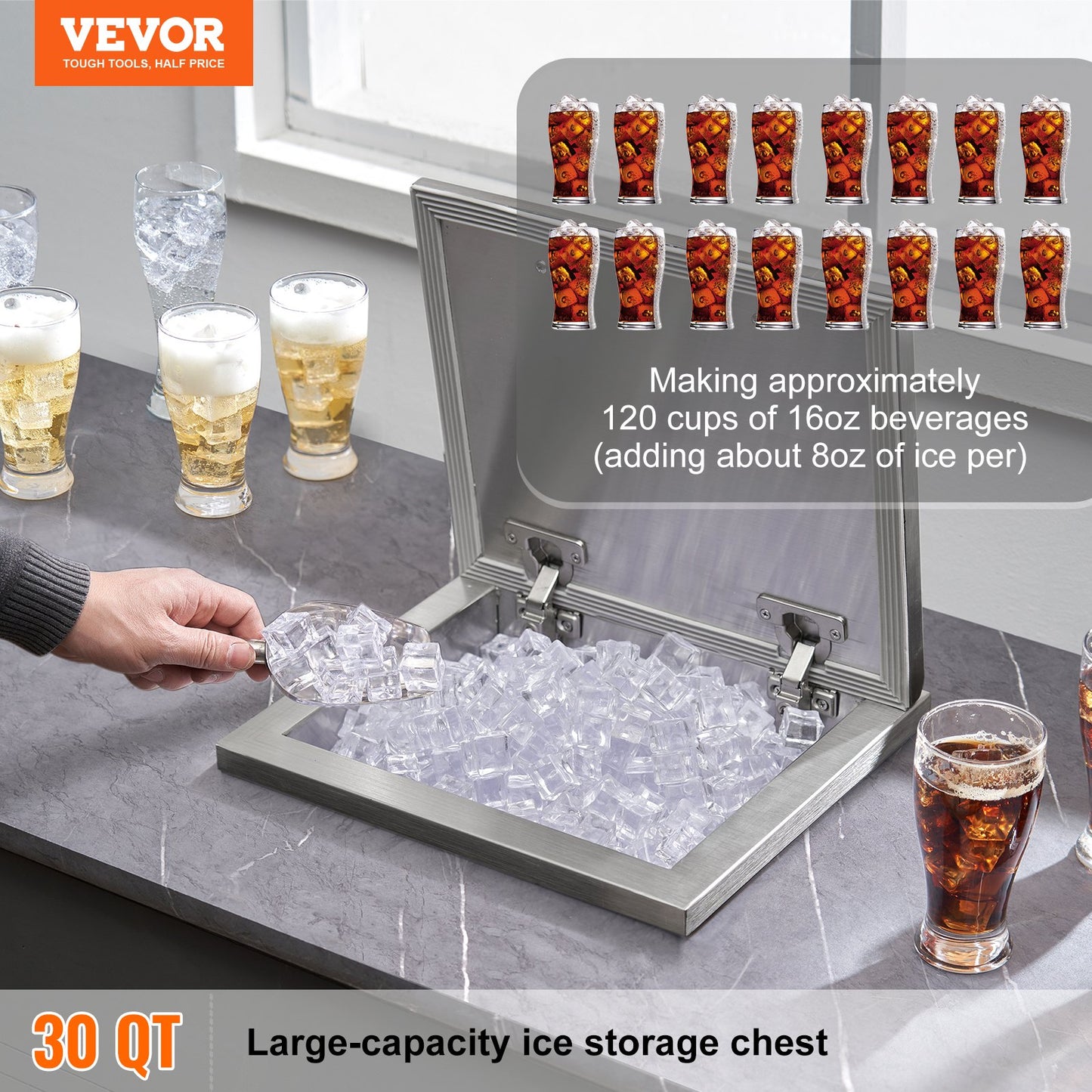Stainless Steel Drop-In Ice Chest - 40 Qt Outdoor Cooler