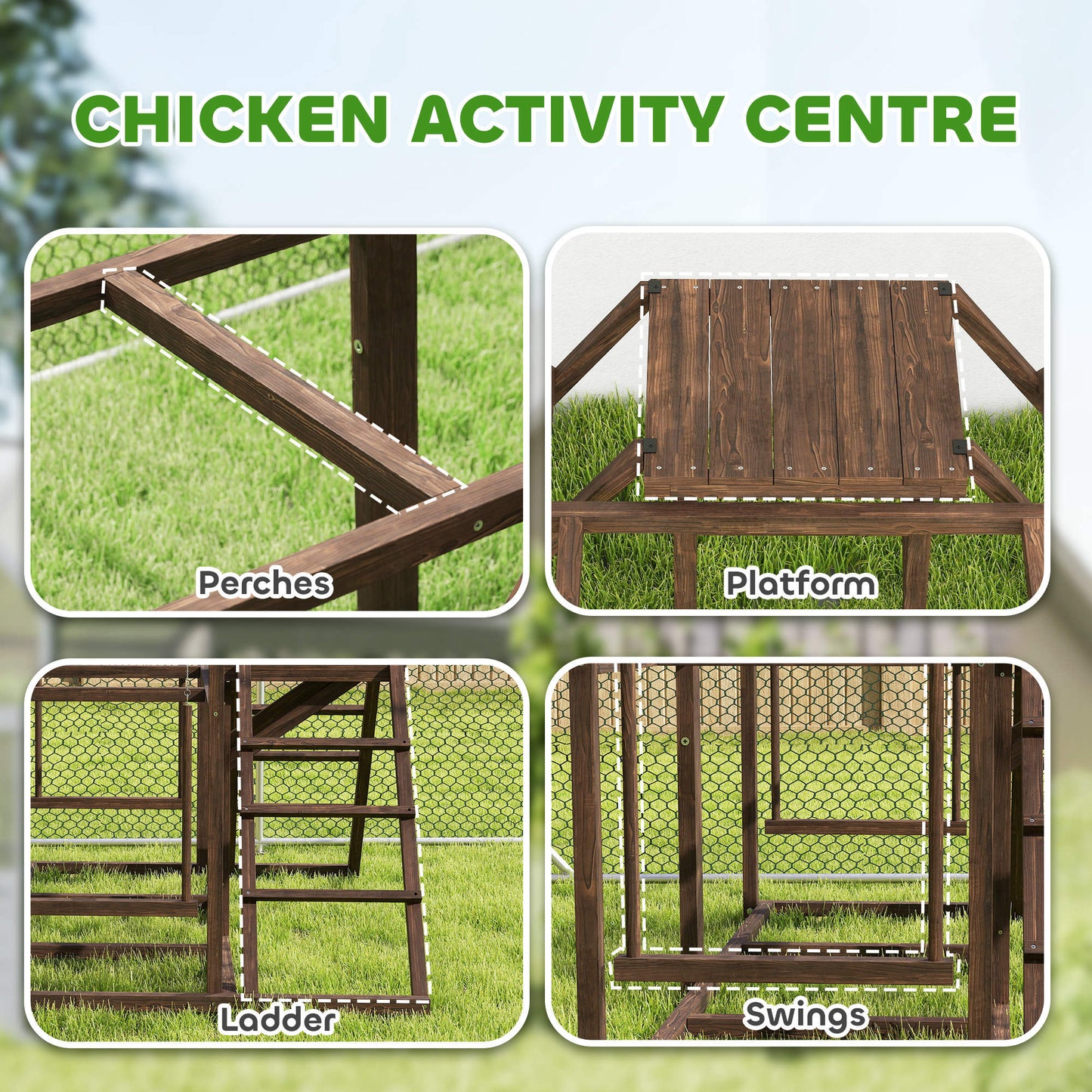 Chicken Activity Play Set with Perches, Swing, Ladder for Poultry, Coffee