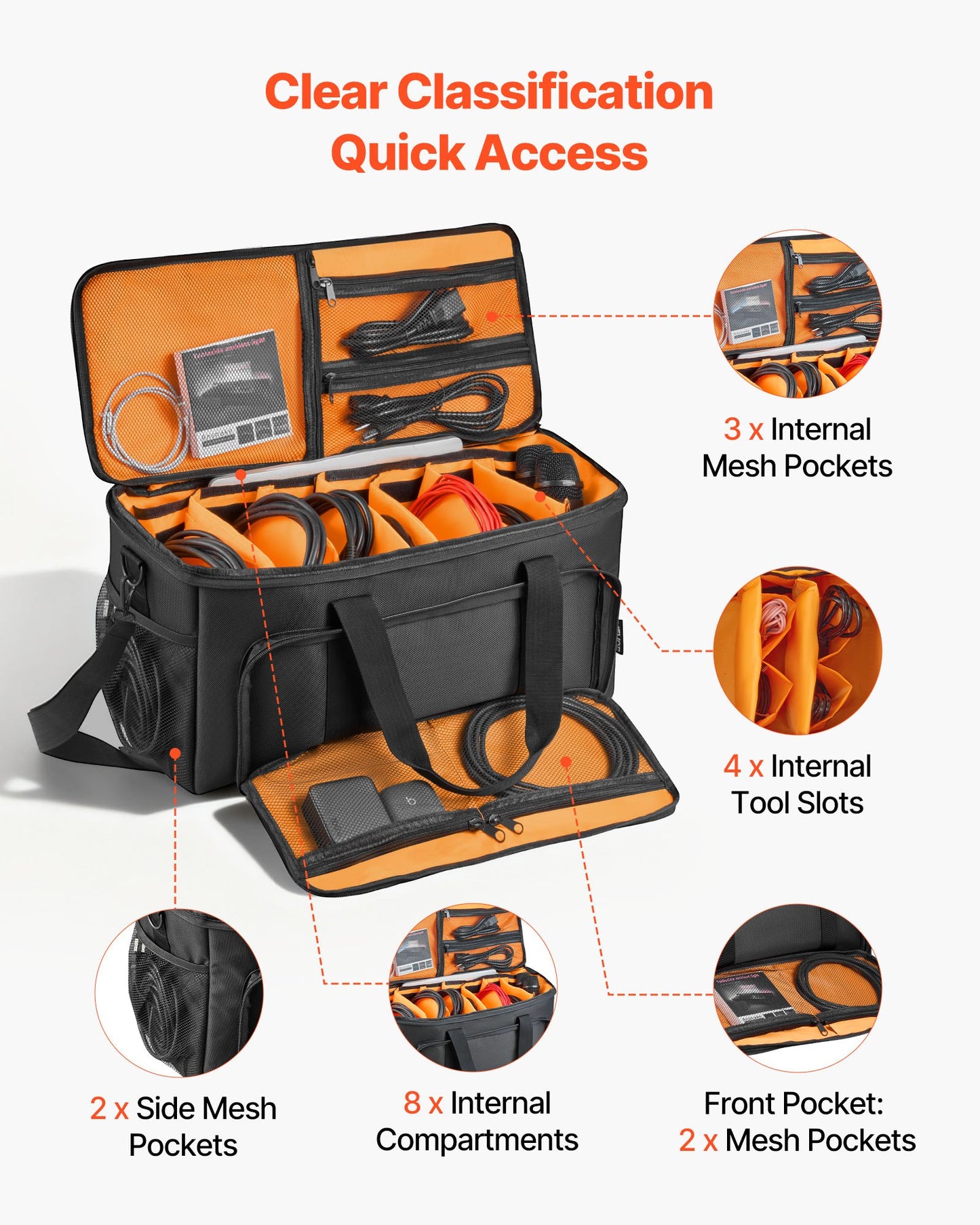 Rolling DJ Cable Bag with Wheels and Detachable Dividers, 1680D Padded Travel Case