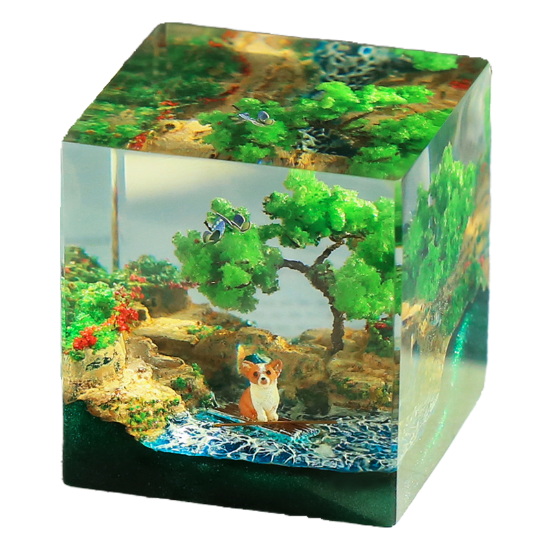 Handmade Resin Dog Decor with Flowers and Butterflies - Festive Home Ornament