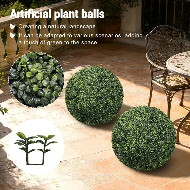 22.4-Inch Artificial Green Topiary Balls - Set of 2 for Outdoor Decoration
