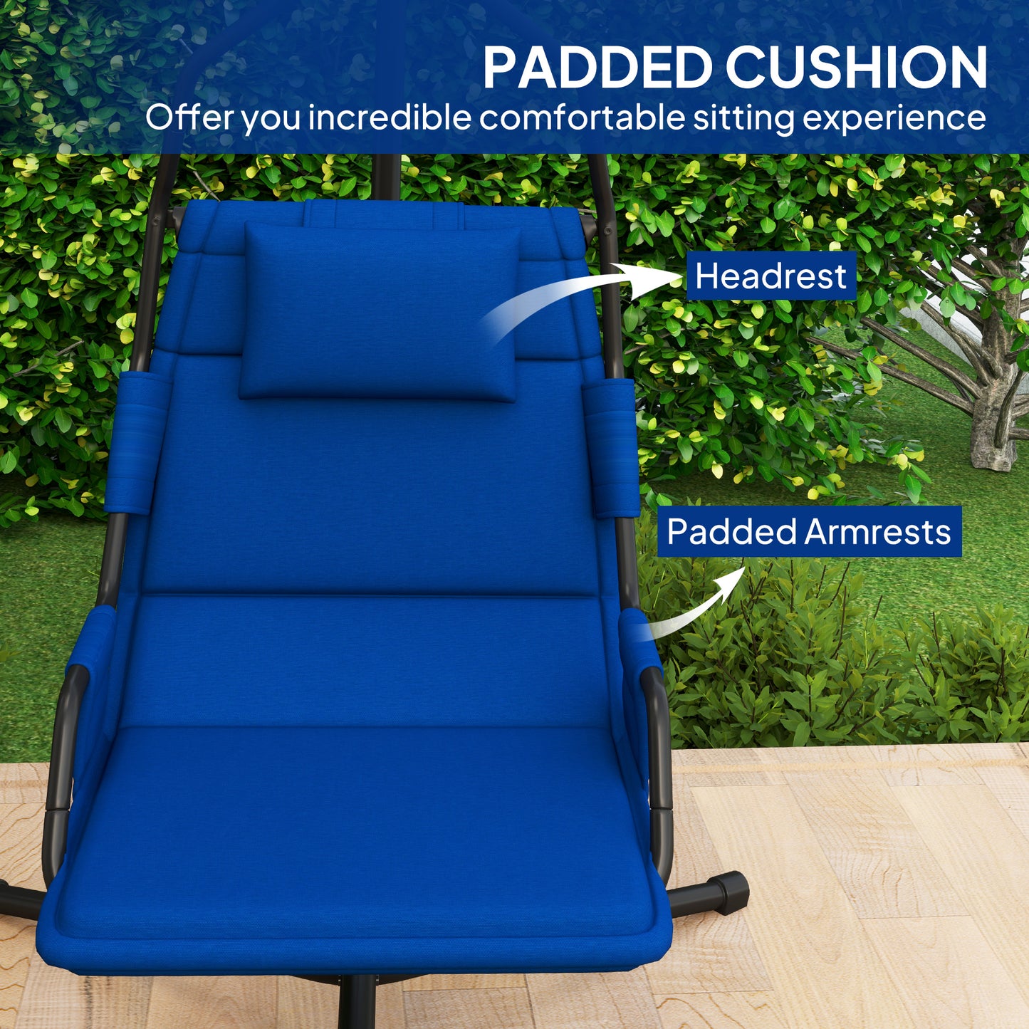 Outdoor Hammock Chair with Stand and PA Coated Cushion - Dark Blue