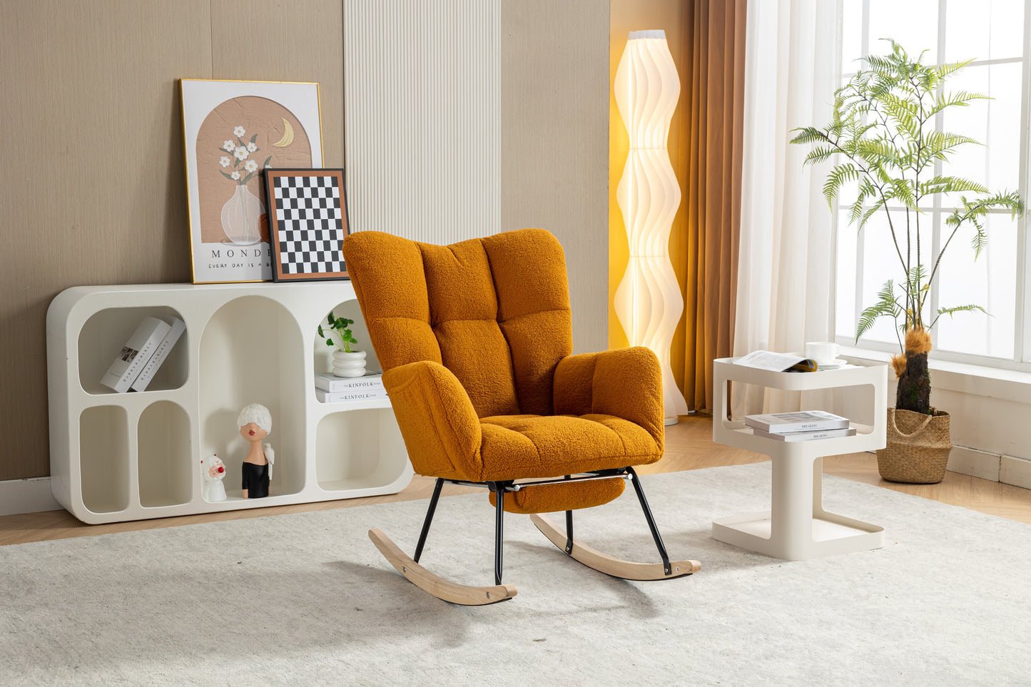 Teddy Fabric Rocking Chair with Adjustable Footstool - Caramel
