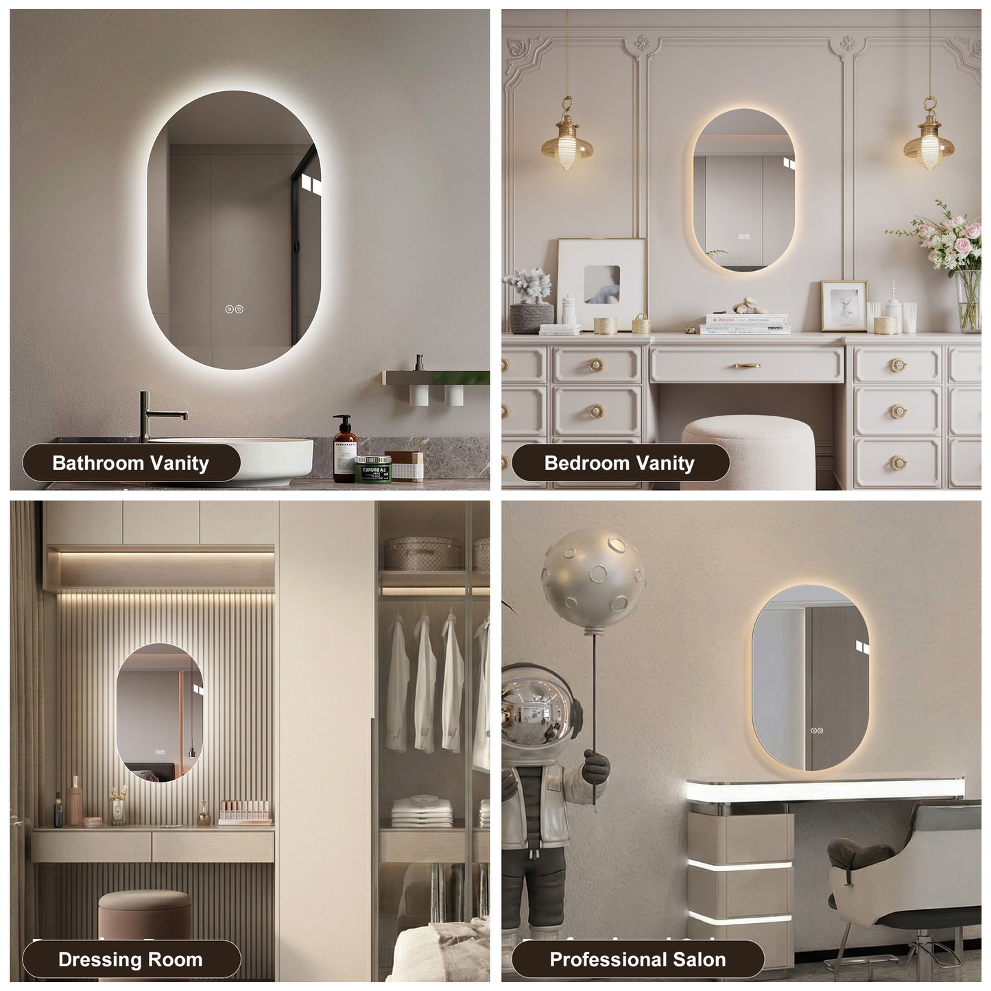 24x36 Capsule LED Backlit Bathroom Mirror - Antique Silver