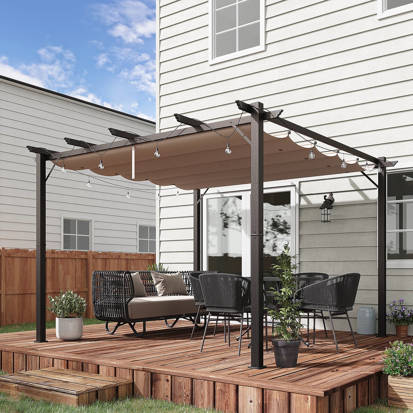 10x10 Outdoor Aluminum Pergola with Retractable Canopy - Brown