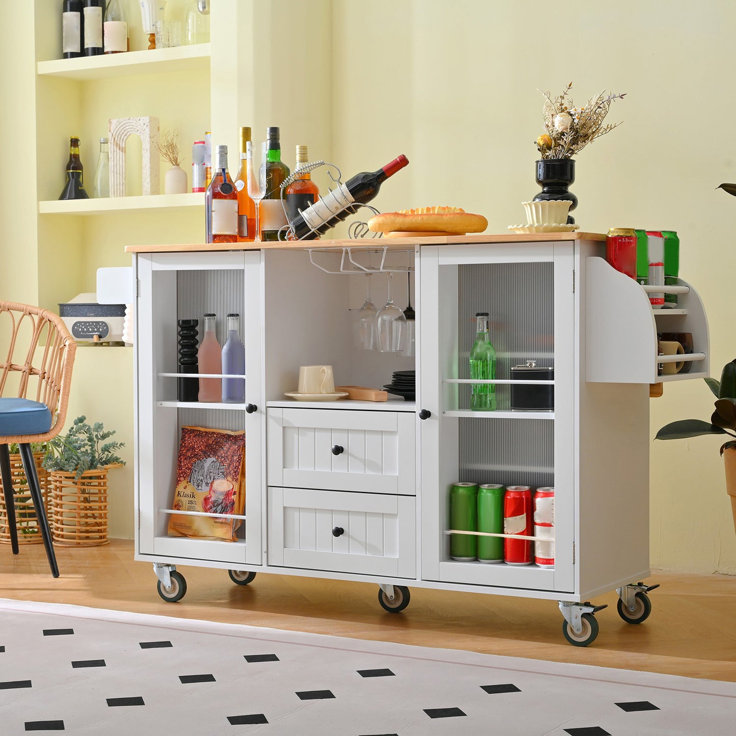Kitchen Island Cart Rolling On Wheels With 13 Storage Areas Drop Leaf