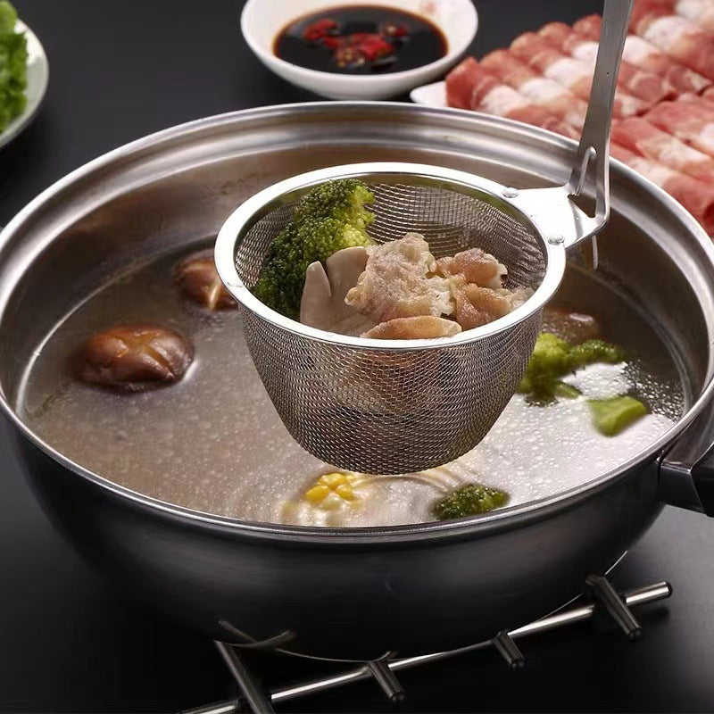 304 Stainless Steel Kitchen Colander & Rice Noodle Skimmer with Wooden Handle