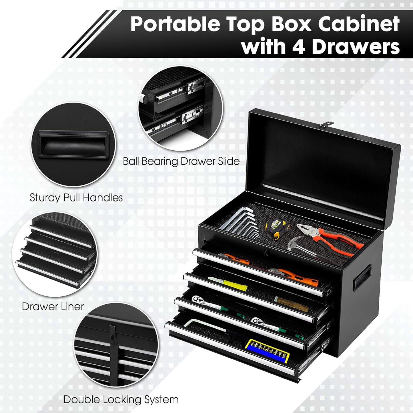 5-Drawer Rolling Tool Chest with Lockable Top and Wheels - Garage Storage Cabinet, Black