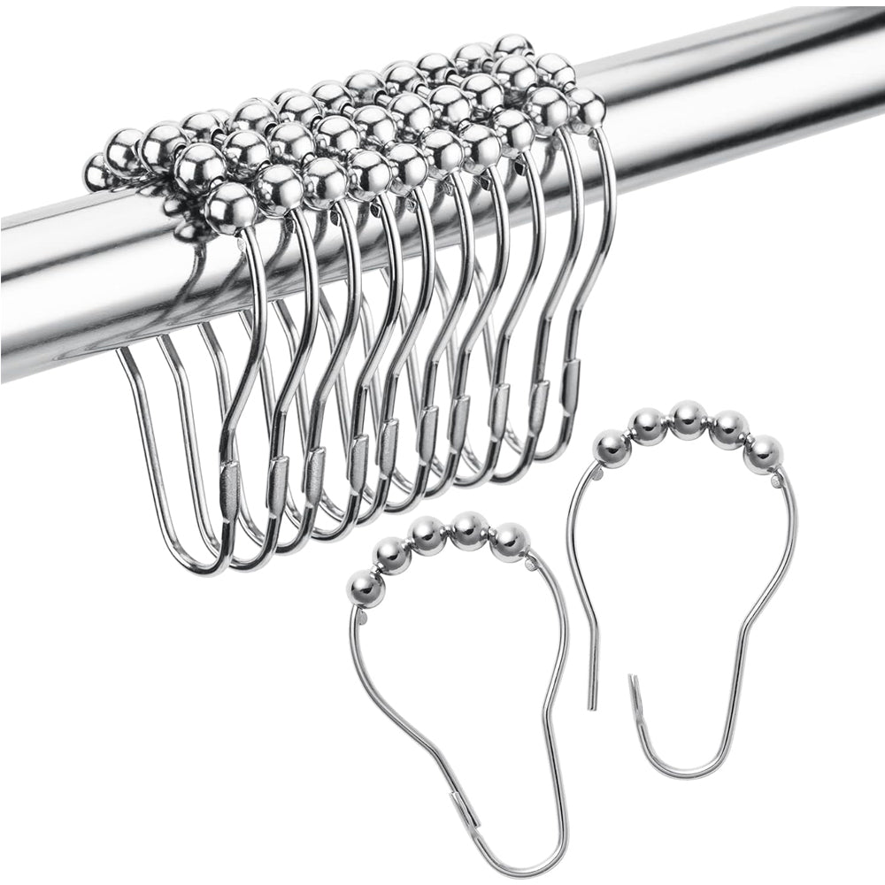 12-Piece Stainless Steel Shower Curtain Hooks Rings Set - Rustproof & Decorative