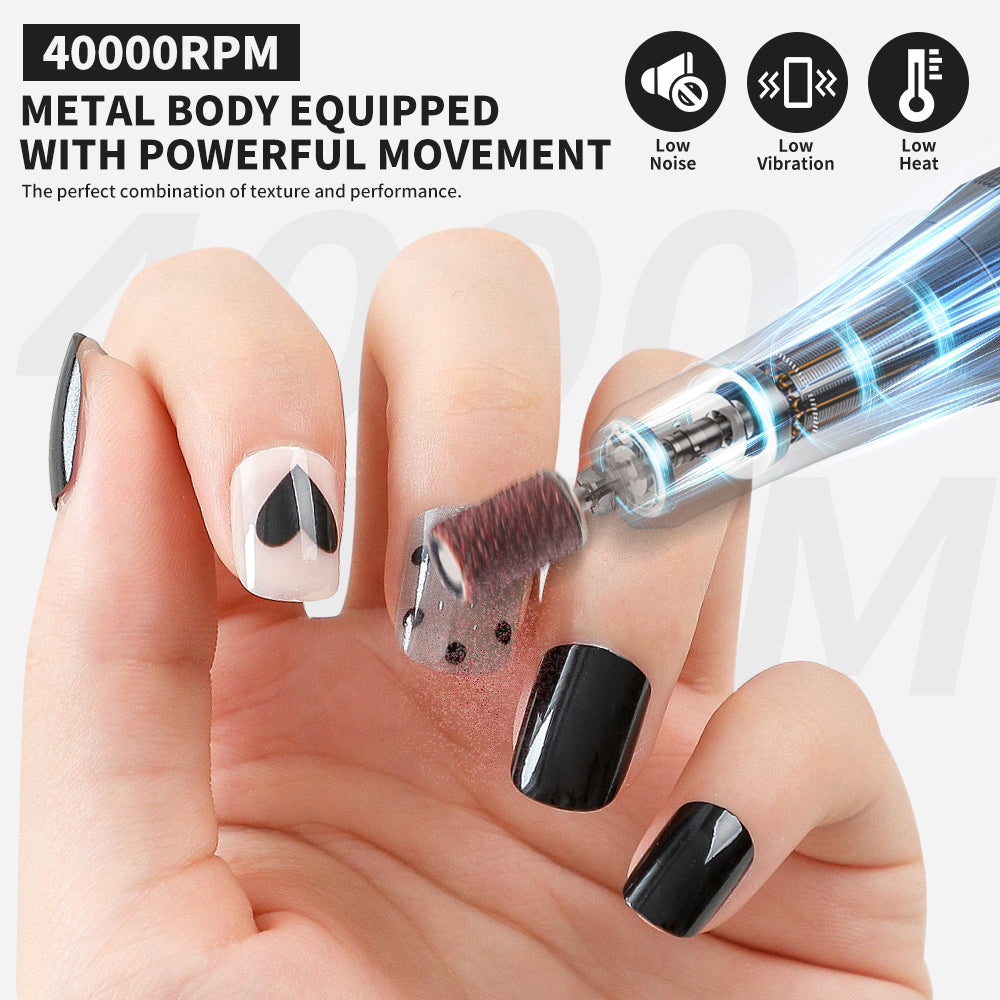 Professional 40000RPM Cordless Nail Drill Kit - Rechargeable Electric File - Gray