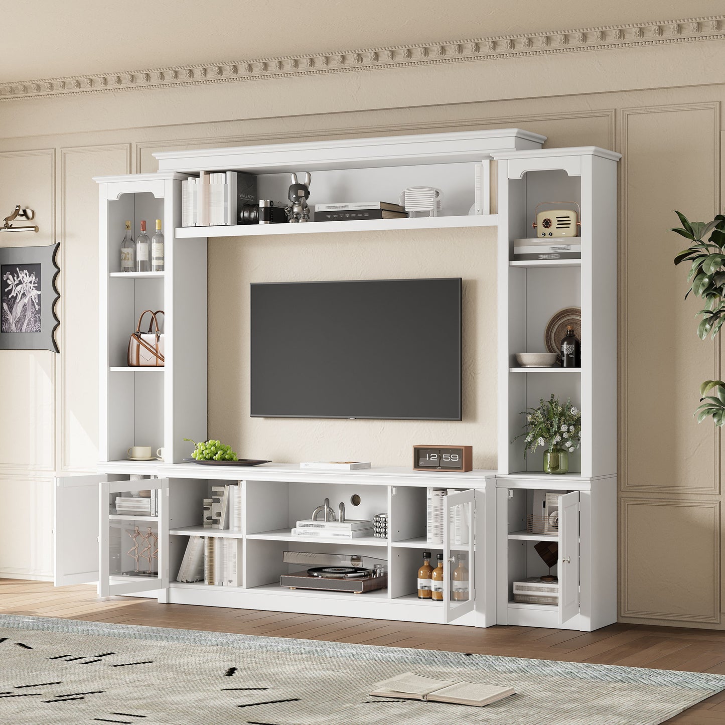 All-in-One Modern TV Stand With Bookcase For TVs Up To 65-inch,