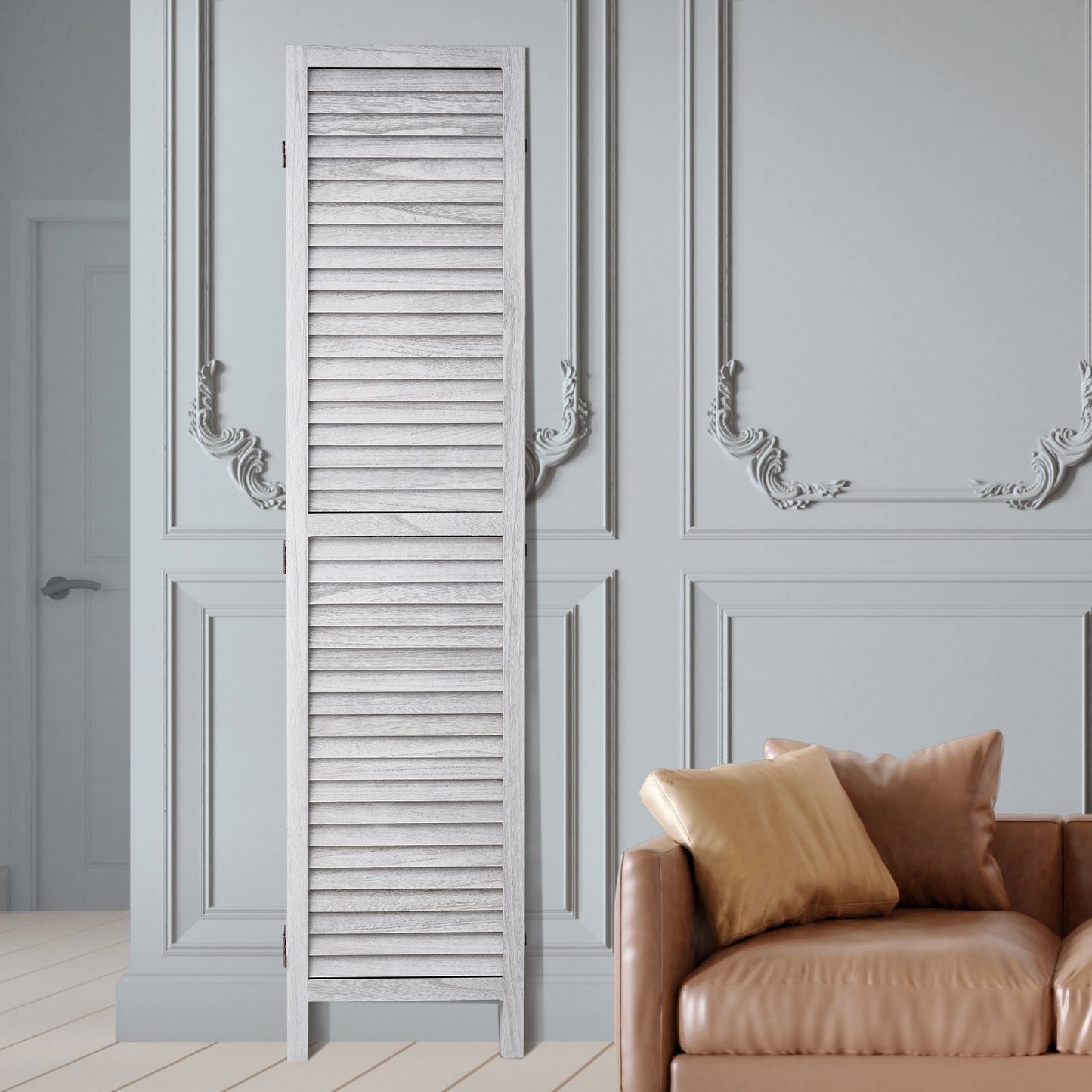 6-Panel Wood Folding Room Divider - 66.9 Inches Tall, White