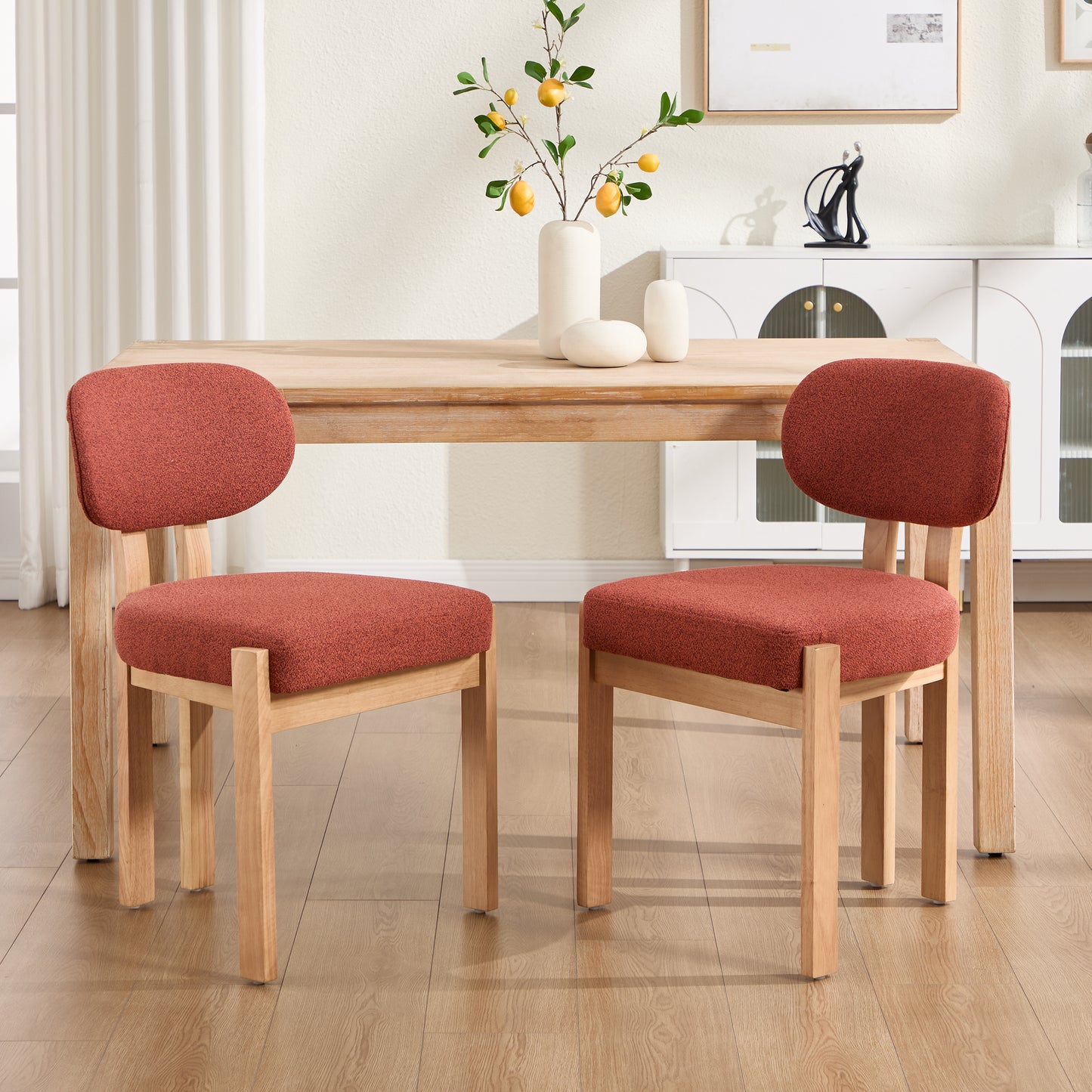 Set of 2 Modern Fabric Upholstered Dining Chairs - Dark Orange