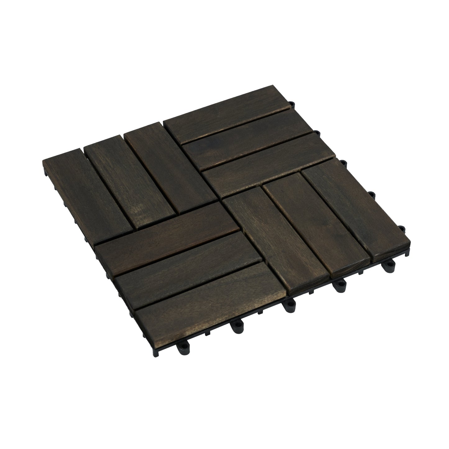 Interlocking Acacia Wood Deck Tiles 30 pcs 12x12 Inches Outdoor Flooring - Dark Brown