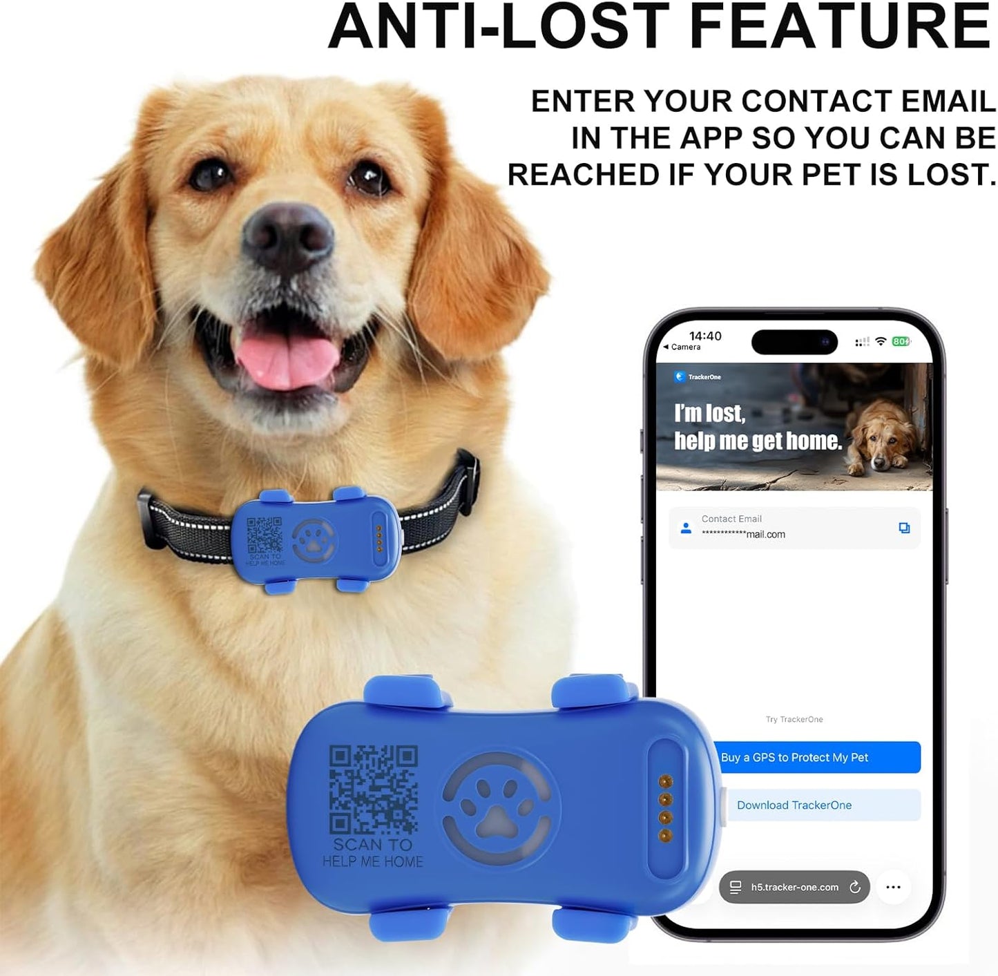 Dog GPS Tracker Real-Time Anti-Lost Collar with Geofence Light Sound Alarm