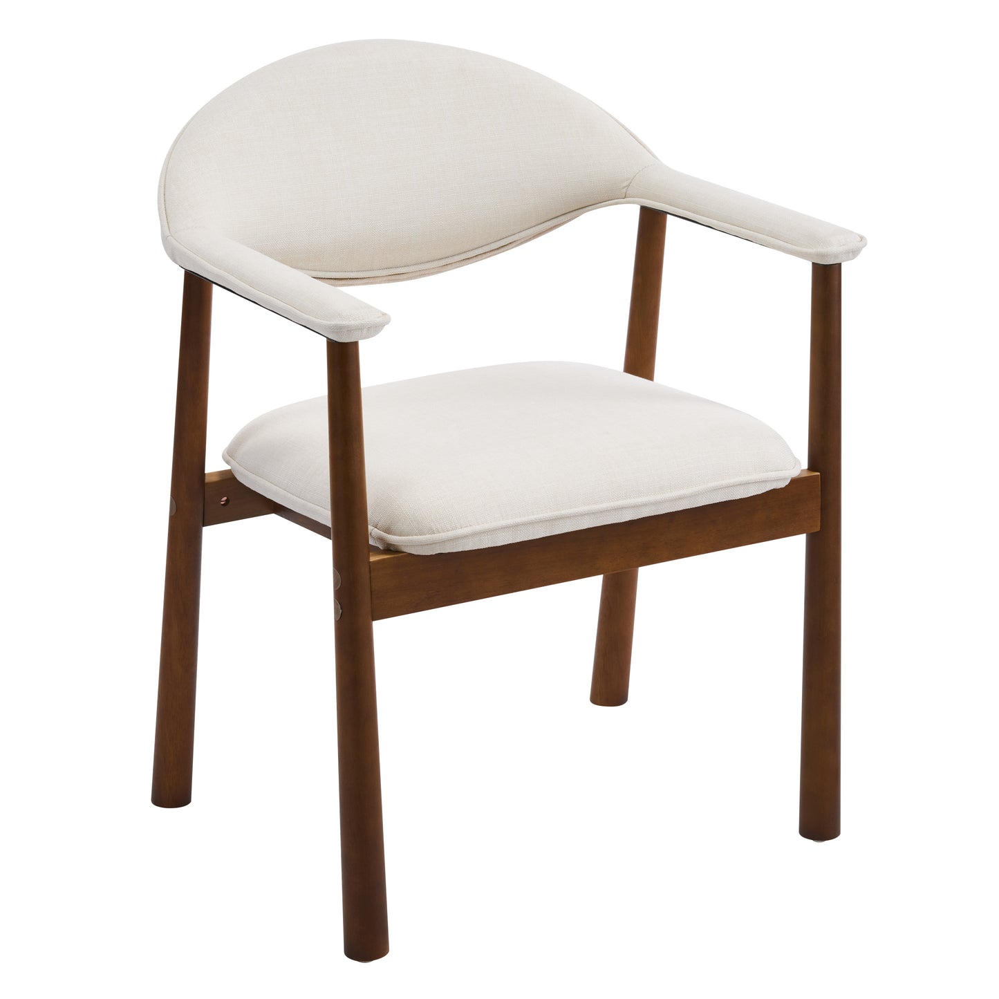 Upholstered Dining Chairs Set of 2 - Beige Fabric & Walnut Wood