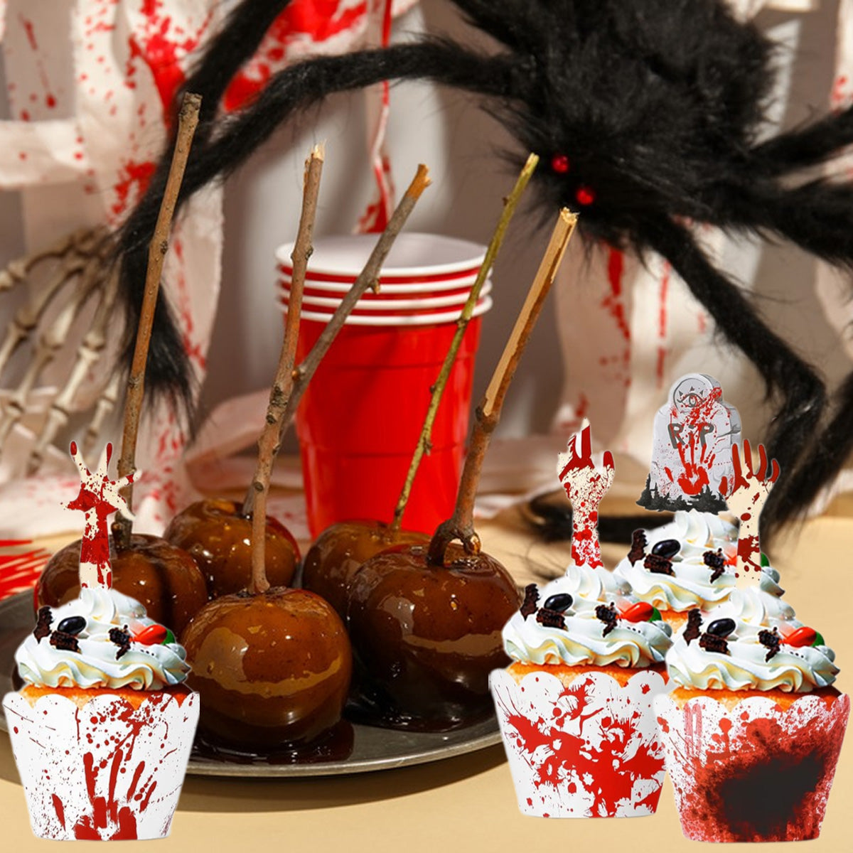 Halloween Cupcake Toppers - 48 Pcs Paper Picks & Borders