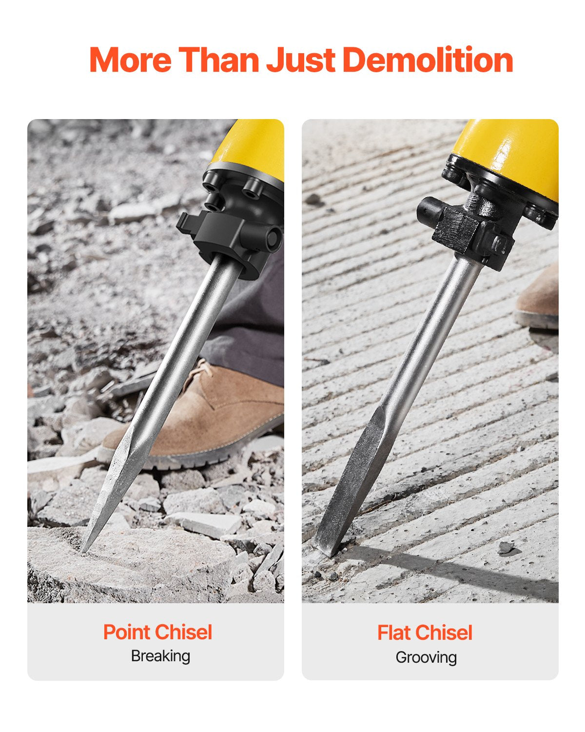2200W Electric Demolition Jack Hammer with 2 Chisel Bits - Yellow