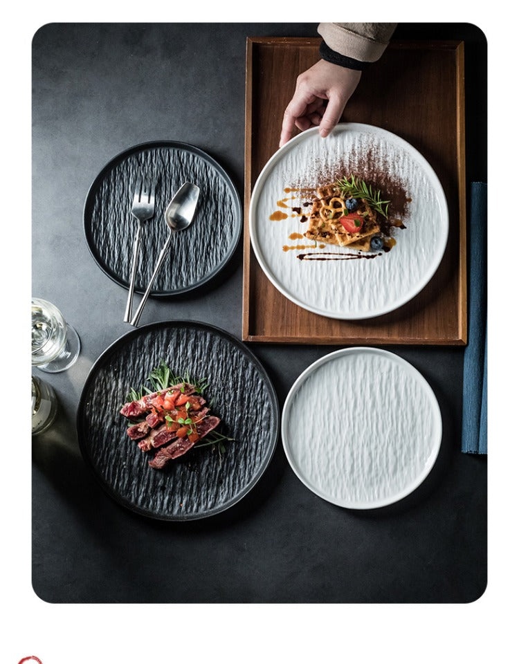 Ceramic Flat Plate Set for Western Cuisine Breakfast Dinnerware - 8 & 10 Inch