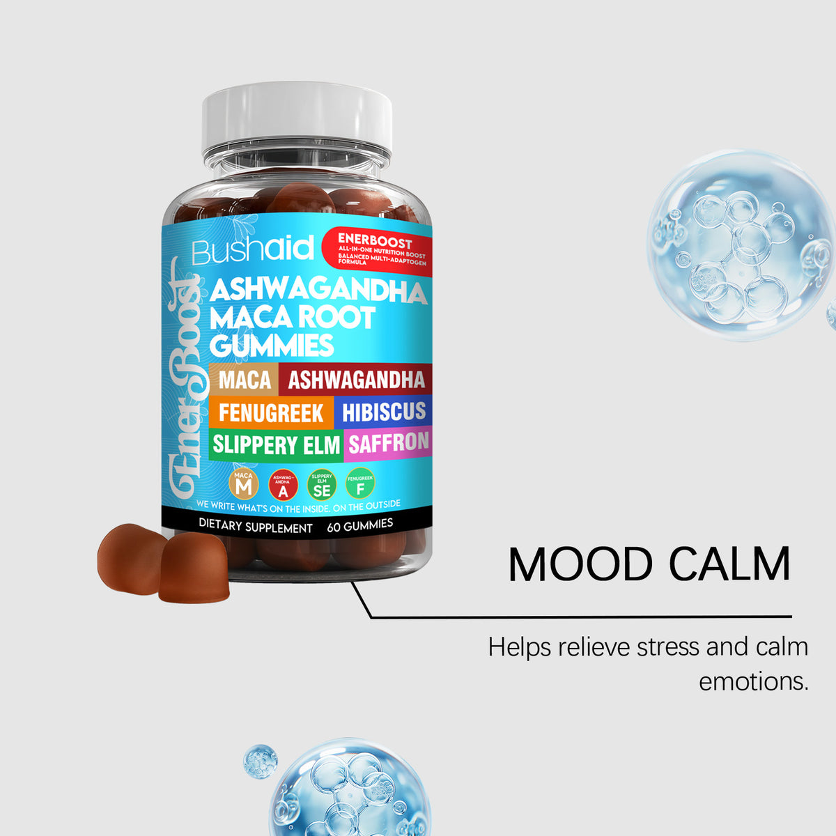 Herbal Dietary Supplement with Ashwagandha, Maca & Saffron - 60 Gummies