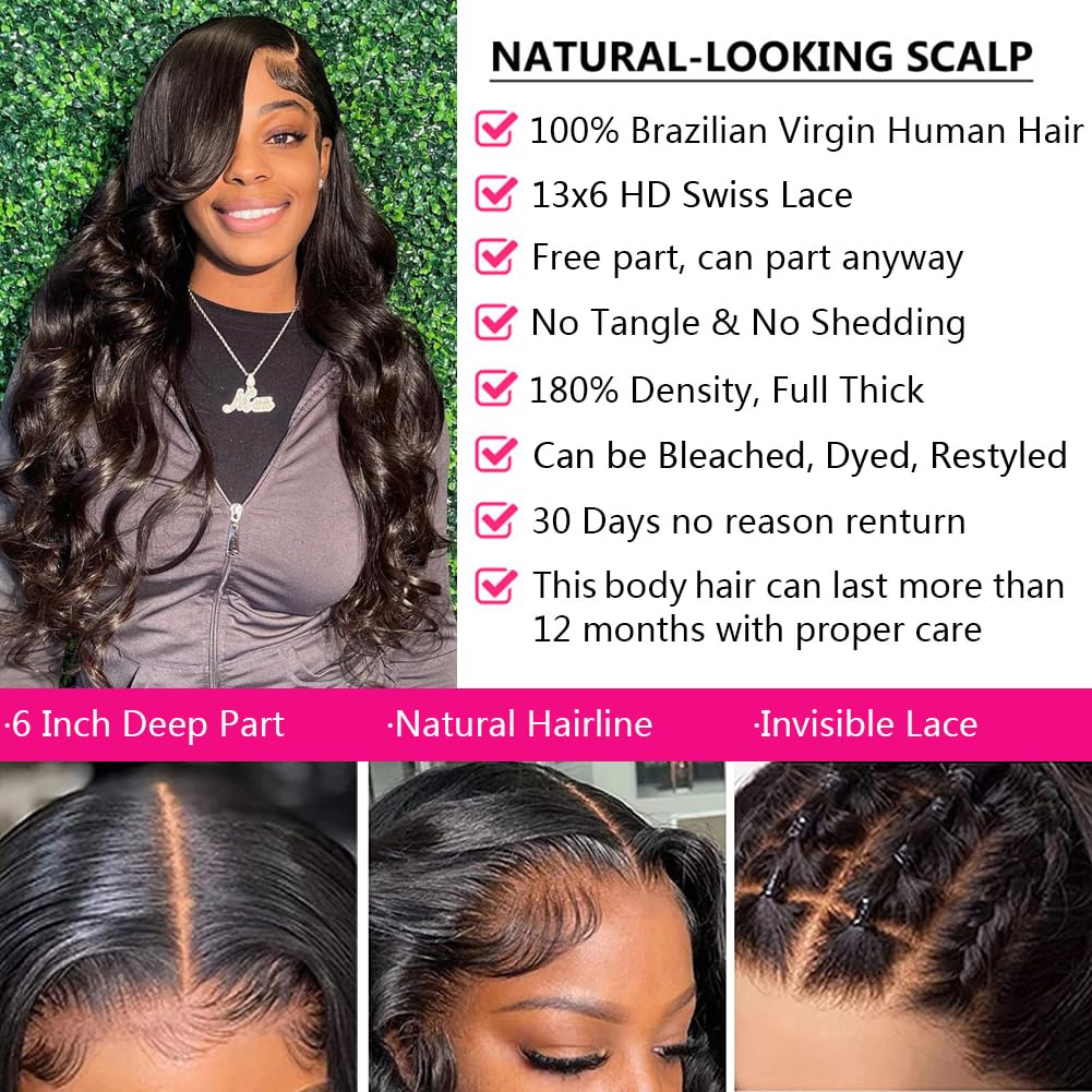 Body Wave 13x6 Lace Front Human Hair Wig - Natural Color
