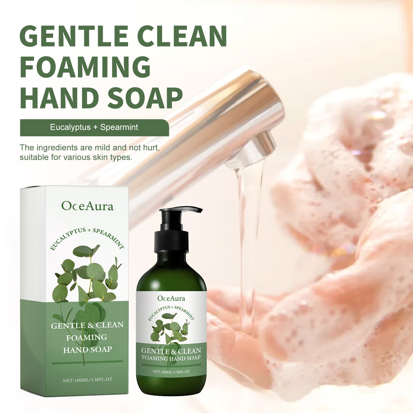 Gentle Foaming Hand Soap with Glycerin & Eucalyptus - 100ml Moisturizing Wash