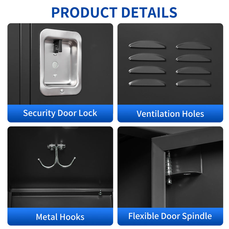 3-Door Metal Storage Locker with Locks - Gray & Black