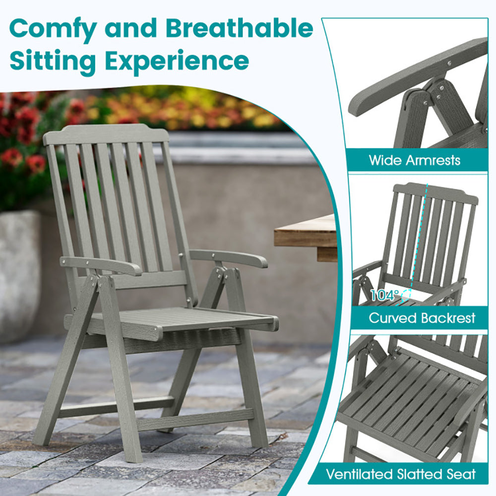 Foldable Patio Chair All-Weather HDPE Outdoor Dining With Armrest For